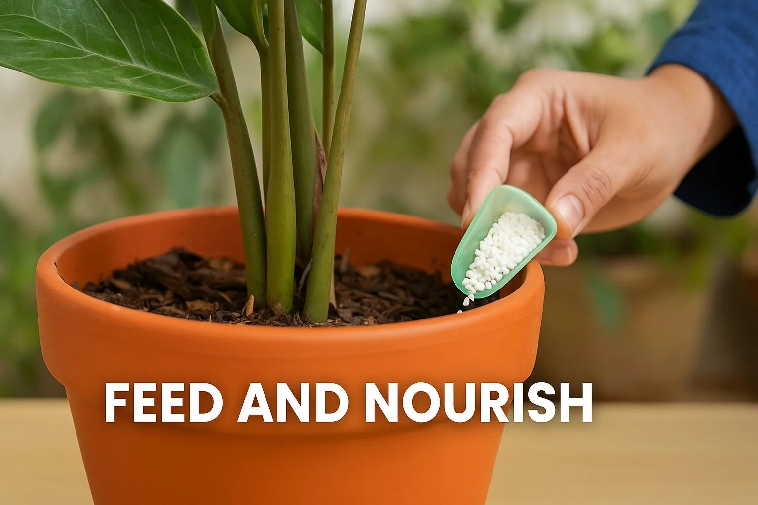 How to feed and nourish a potted houseplant using organic fertilizer
